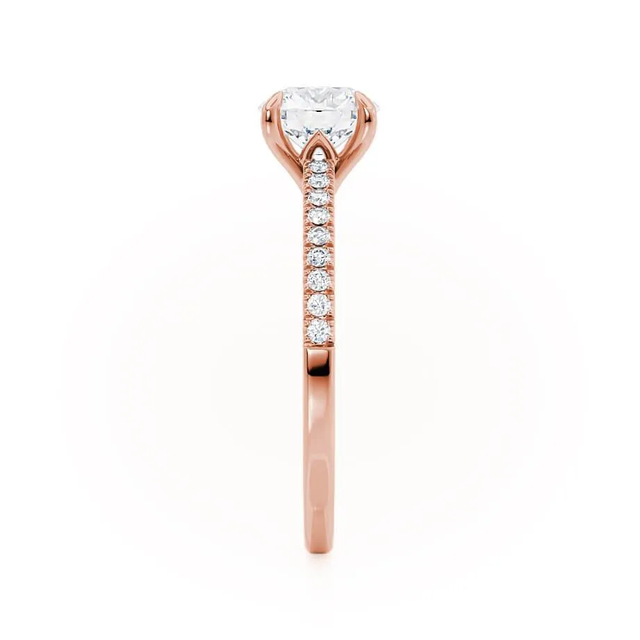 CATALINA - Round Moissanite 18k Rose Gold Shoulder Set Ring