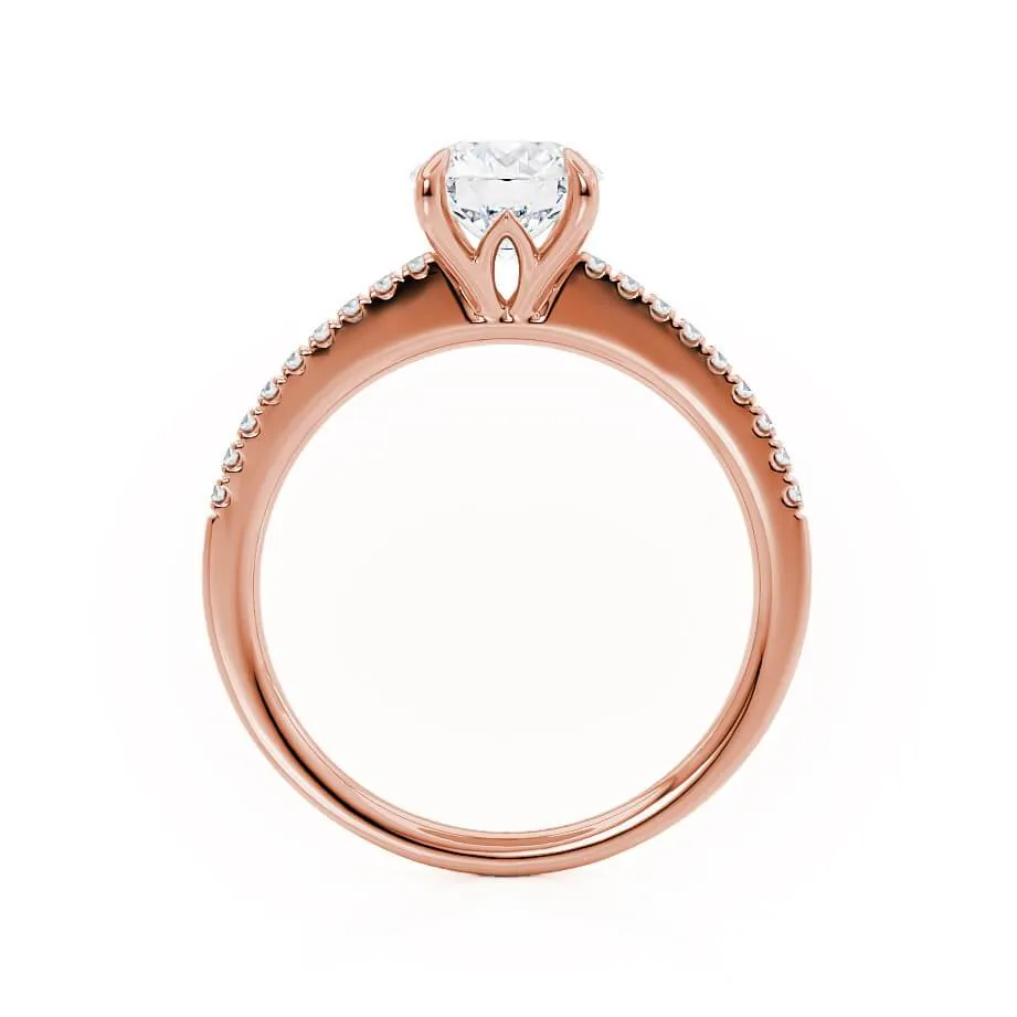 CATALINA - Round Moissanite 18k Rose Gold Shoulder Set Ring