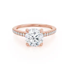 CATALINA - Round Moissanite 18k Rose Gold Shoulder Set Ring