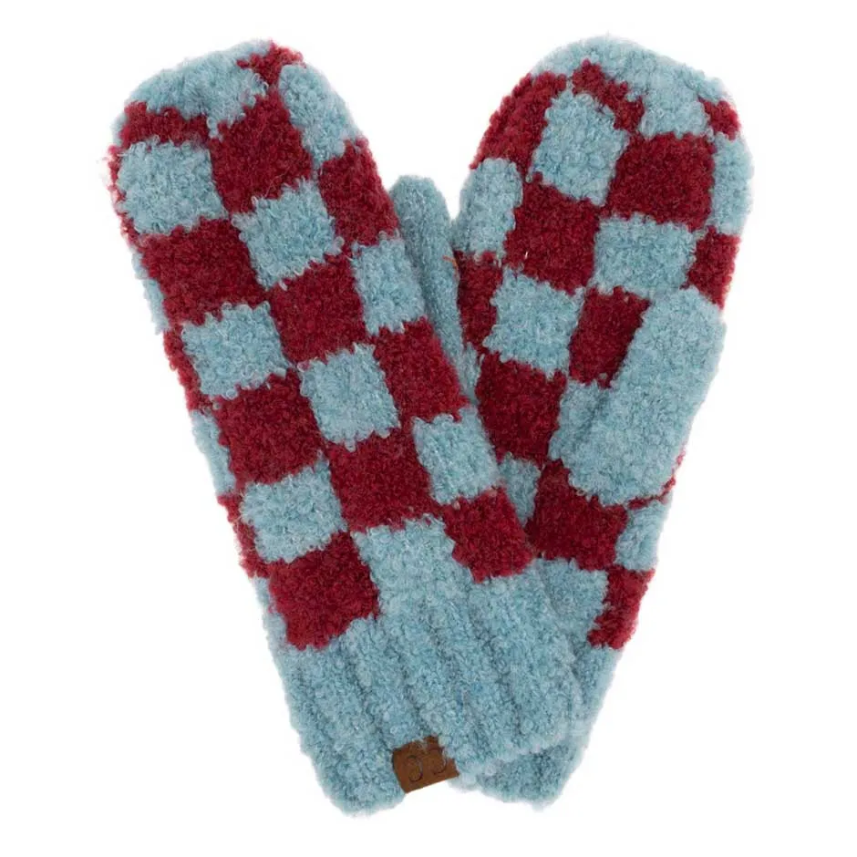 C.C Checkered Pattern Boucle Mittens