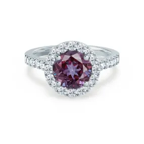 CECILY - Chatham® Lab Grown Alexandrite & Diamond 18k White Gold Halo Ring