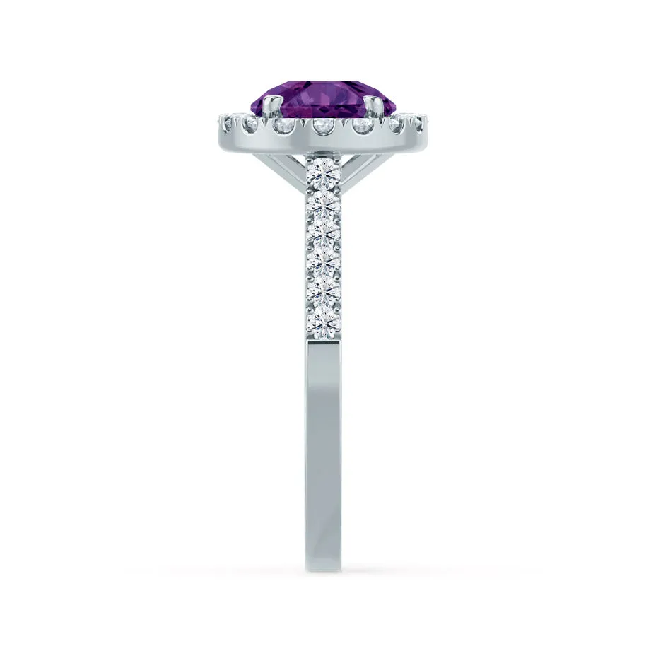 CECILY - Chatham® Lab Grown Alexandrite & Diamond 18k White Gold Halo Ring