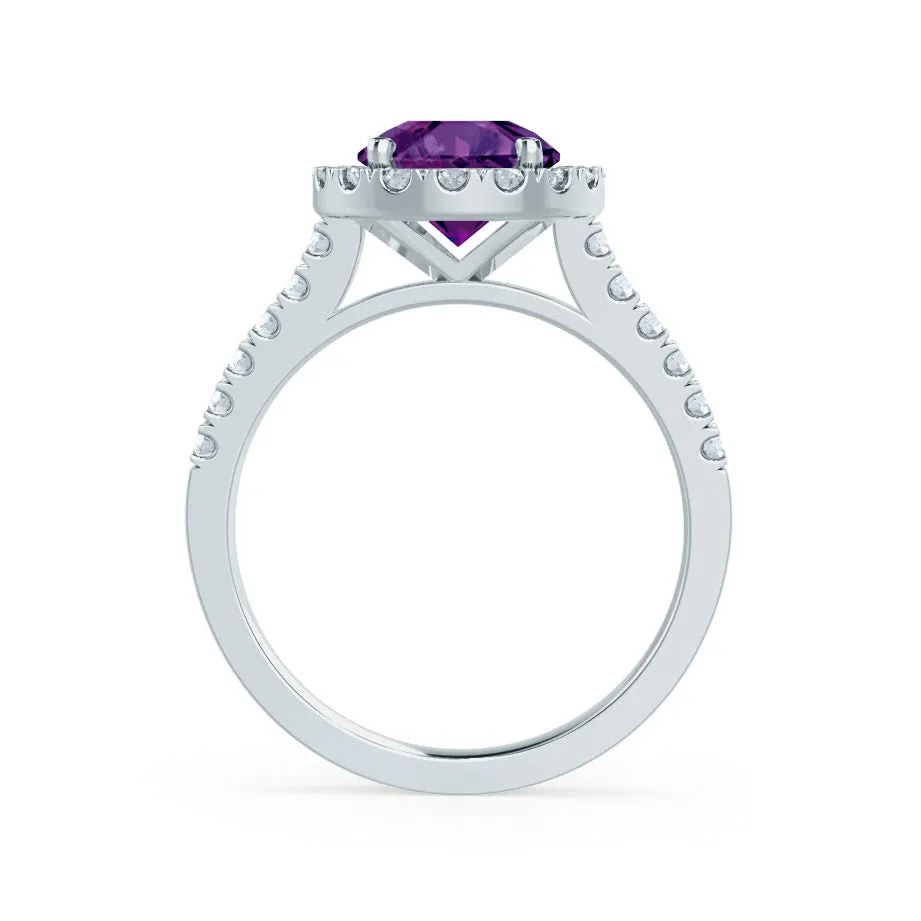 CECILY - Chatham® Lab Grown Alexandrite & Diamond 18k White Gold Halo Ring