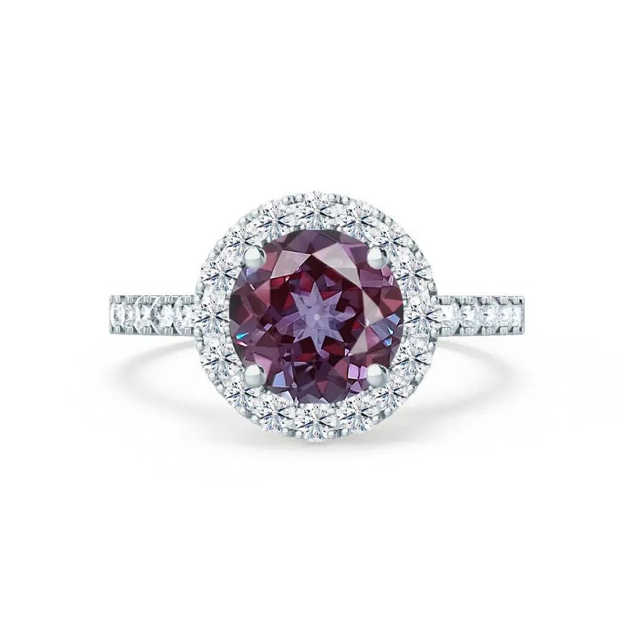 CECILY - Chatham® Lab Grown Alexandrite & Diamond 18k White Gold Halo Ring