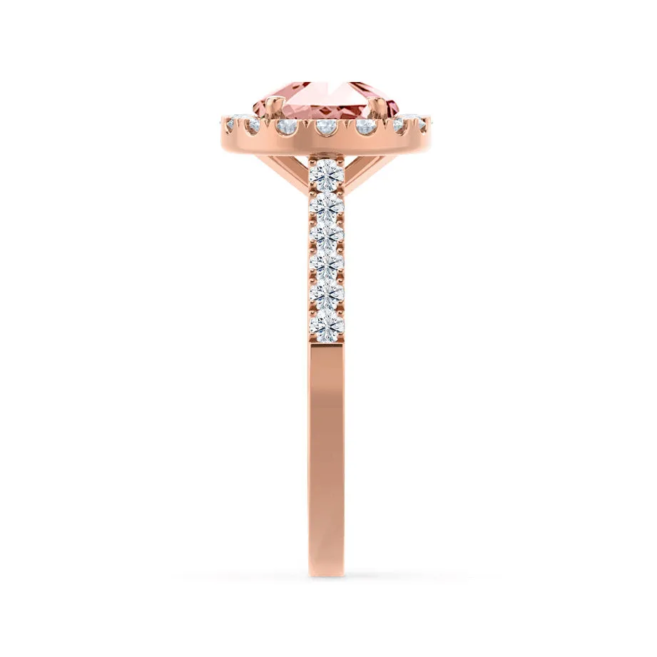 CECILY - Chatham® Lab Grown Champagne Sapphire & Diamond 18k Rose Gold Halo Ring