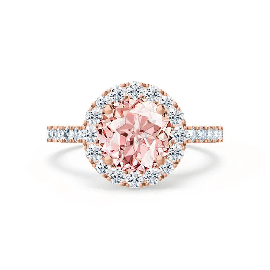 CECILY - Chatham® Lab Grown Champagne Sapphire & Diamond 18k Rose Gold Halo Ring