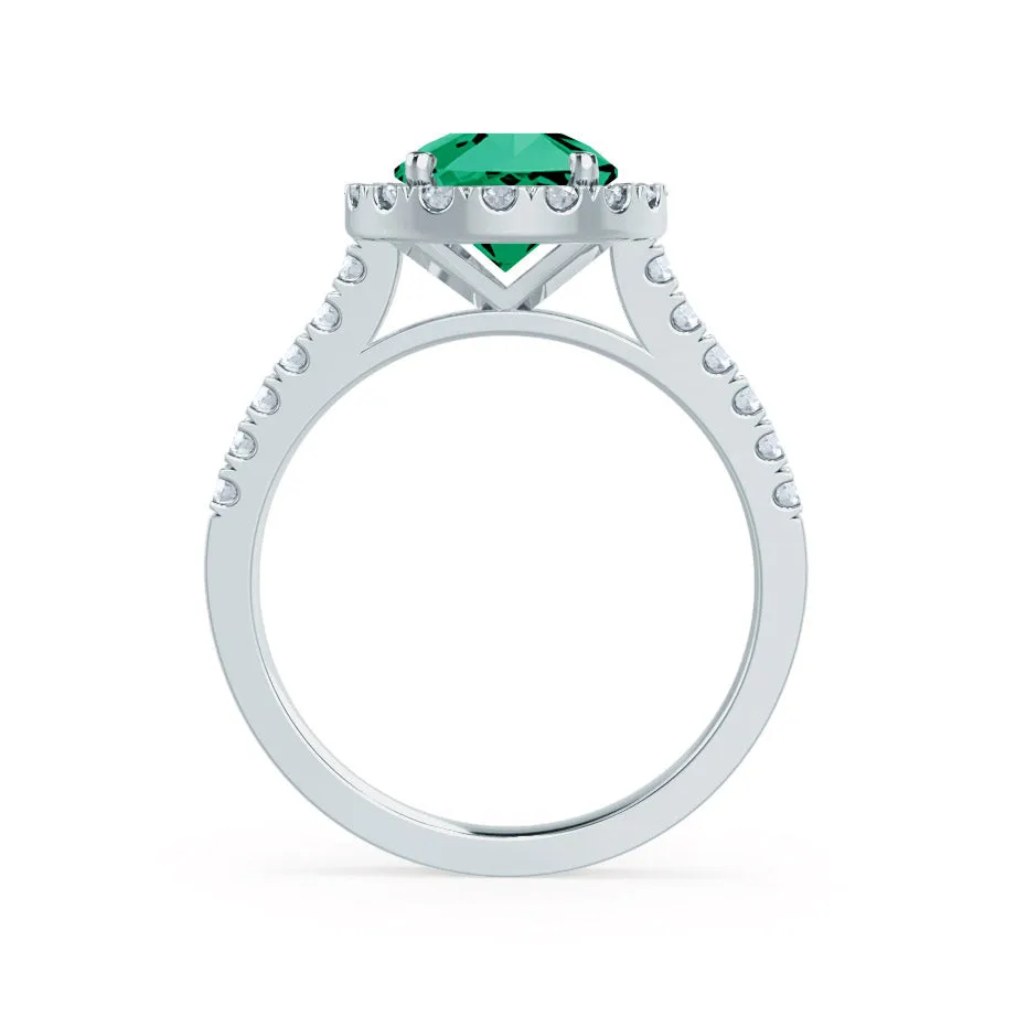 CECILY - Chatham® Lab Grown Emerald & Diamond Platinum 950 Halo Ring