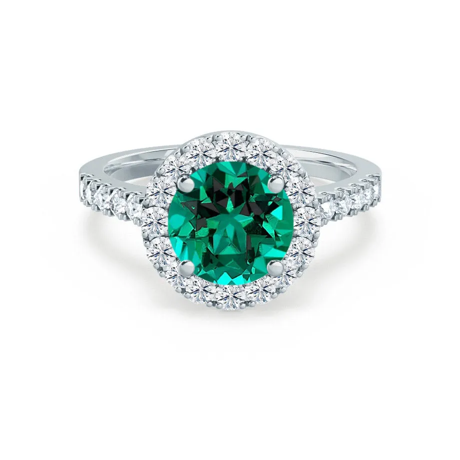 CECILY - Chatham® Lab Grown Emerald & Diamond Platinum 950 Halo Ring