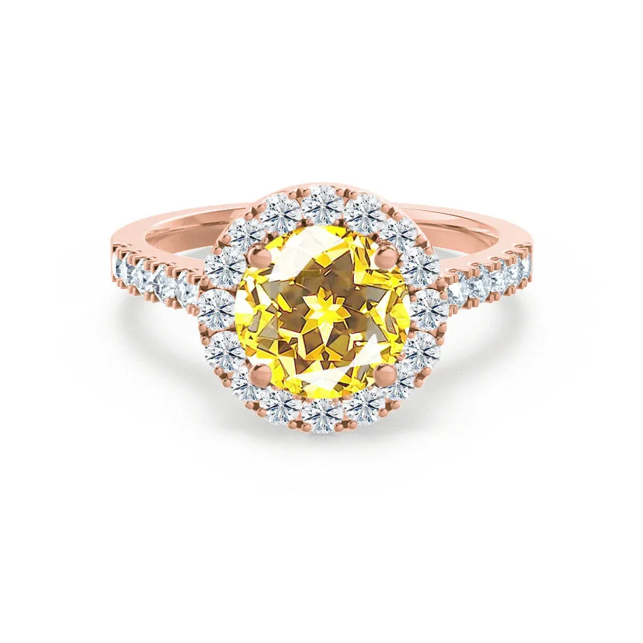 CECILY - Chatham® Lab Grown Yellow Sapphire & Diamond 18k Rose Gold Halo Ring