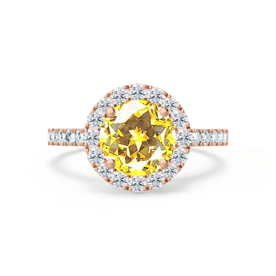 CECILY - Chatham® Lab Grown Yellow Sapphire & Diamond 18k Rose Gold Halo Ring