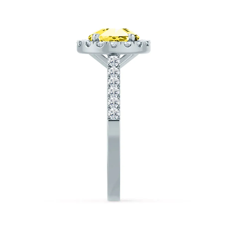 CECILY - Chatham® Lab Grown Yellow Sapphire & Diamond Platinum Halo Ring