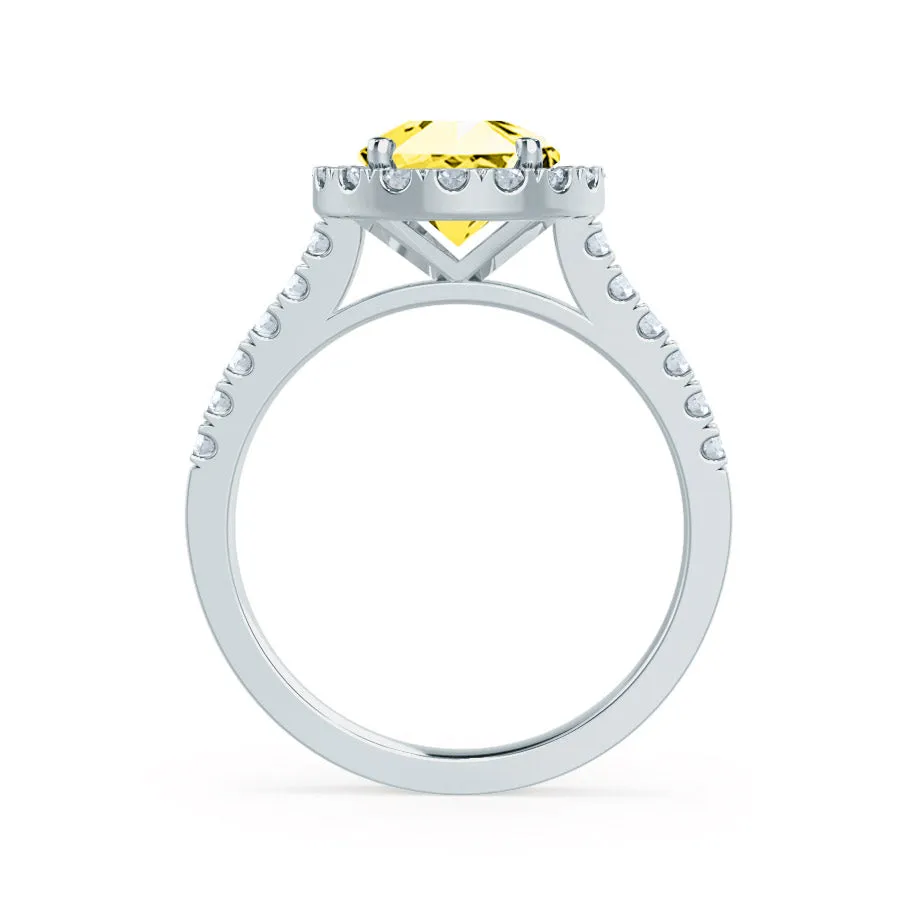 CECILY - Chatham® Lab Grown Yellow Sapphire & Diamond Platinum Halo Ring