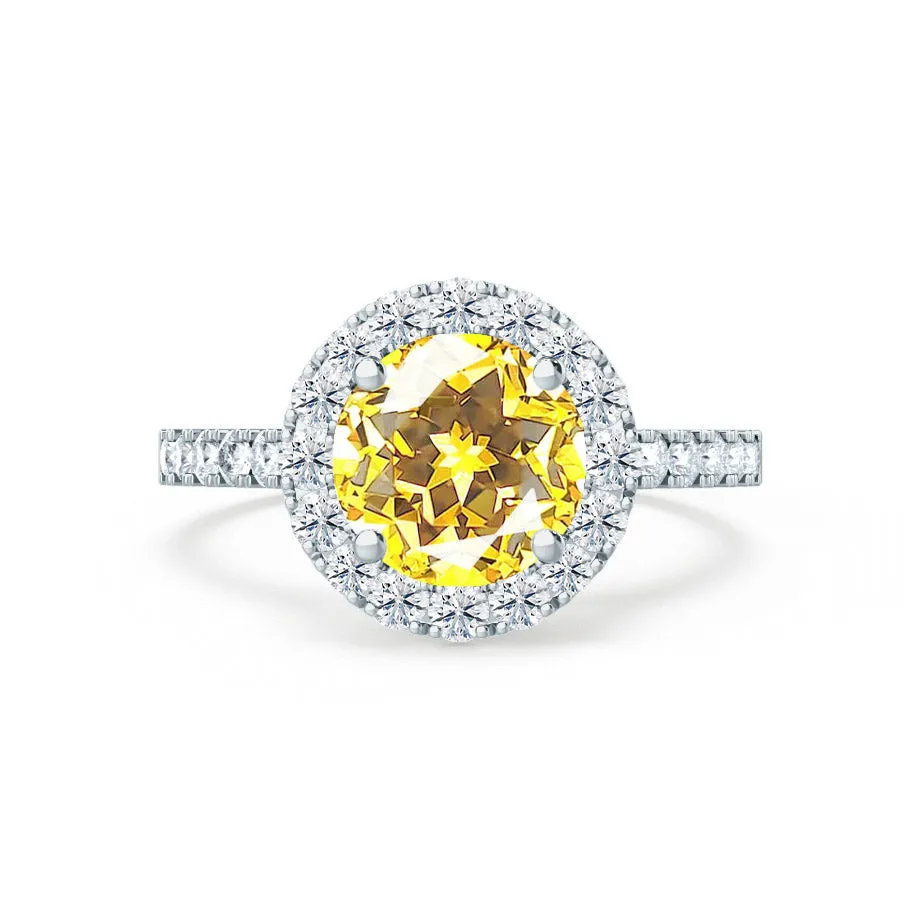 CECILY - Chatham® Lab Grown Yellow Sapphire & Diamond Platinum Halo Ring