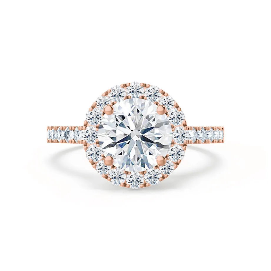 CECILY - Round Lab Diamond 18k Rose Gold Shoulder Set Ring