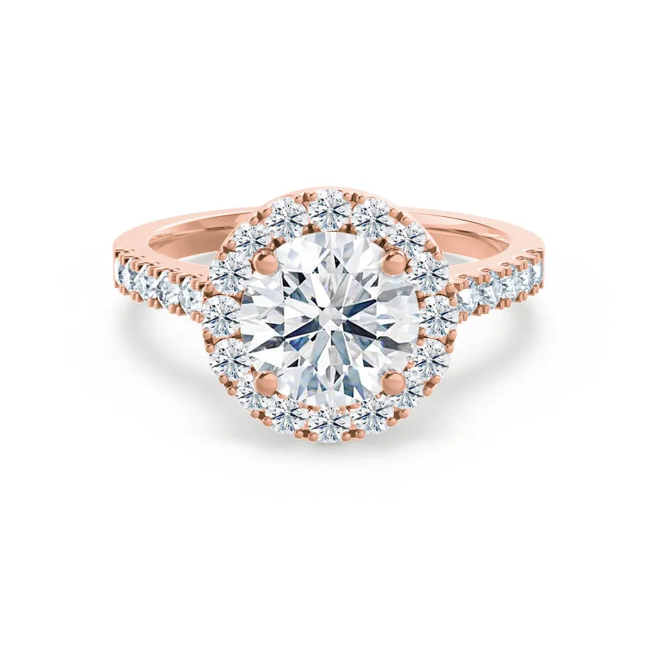 CECILY - Round Lab Diamond 18k Rose Gold Shoulder Set Ring