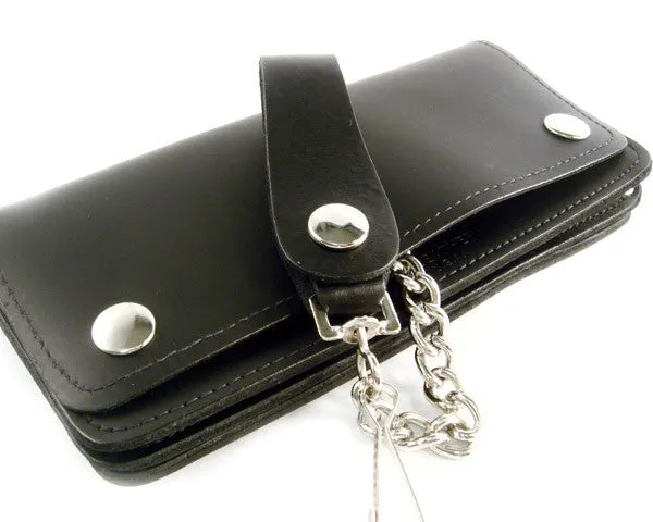 Chain Wallet Extra Long Black Leather Biker