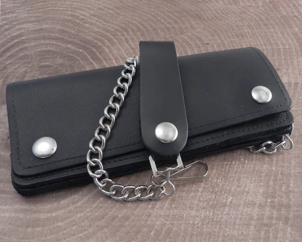 Chain Wallet Extra Long Black Leather Biker