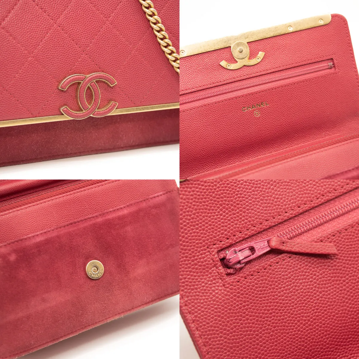 Chanel Grained Calfskin Stitched Small WOC CC Flap Bag Pink Chain Flap