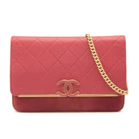 Chanel Grained Calfskin Stitched Small WOC CC Flap Bag Pink Chain Flap