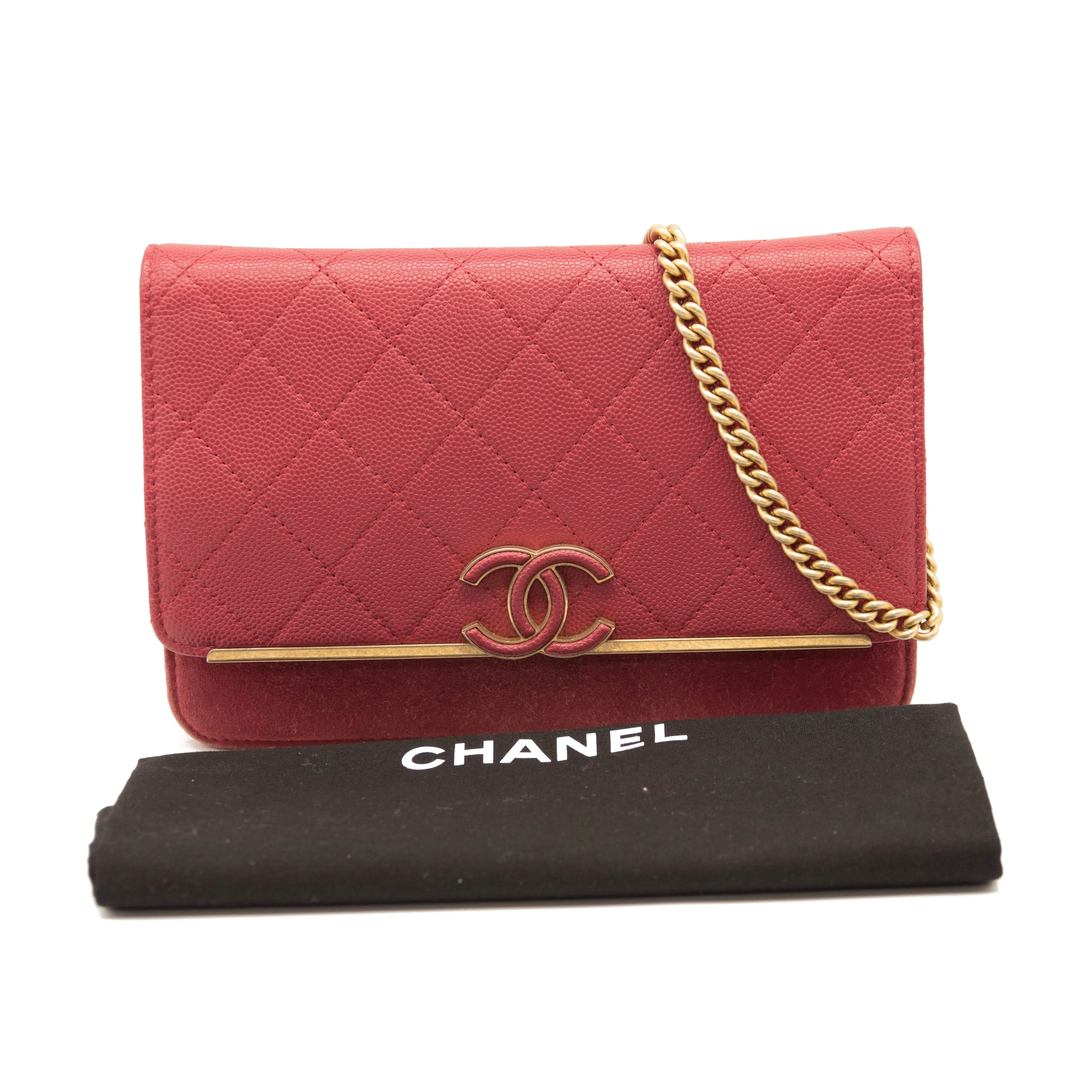 Chanel Grained Calfskin Stitched Small WOC CC Flap Bag Pink Chain Flap