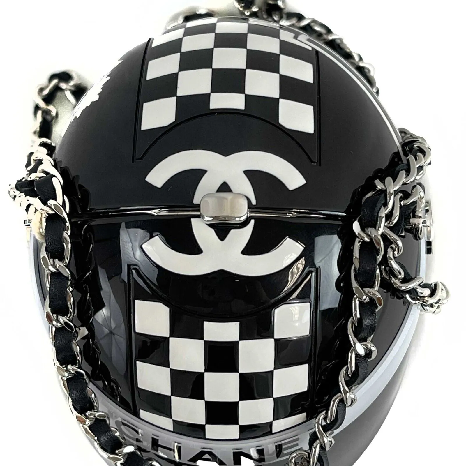 CHANEL - Helmet Bag Minauderie Chain Bag Black / White Resin BRAND NE