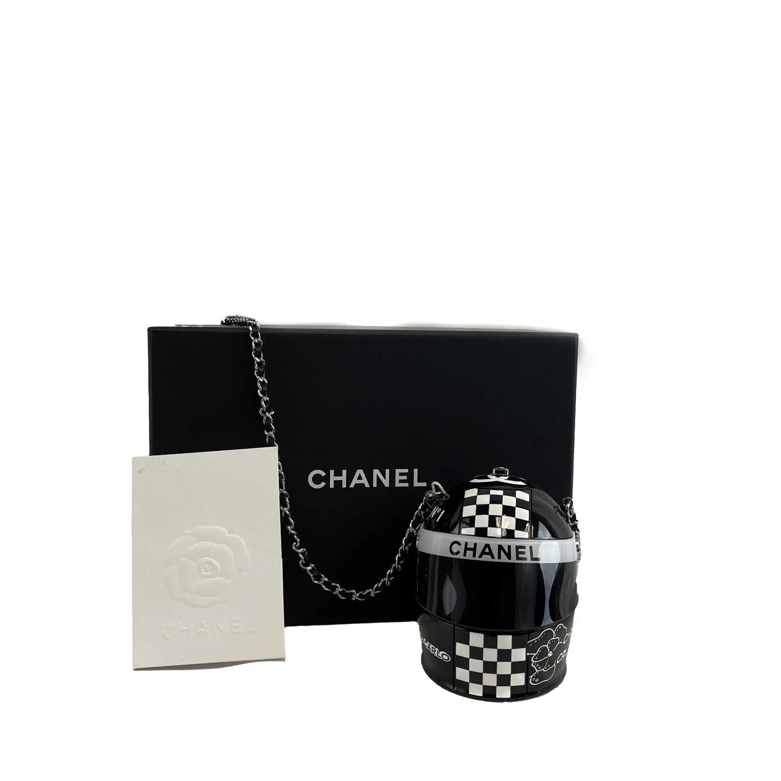 CHANEL - Helmet Bag Minauderie Chain Bag Black / White Resin BRAND NE