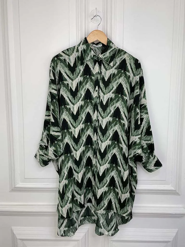 Chevron Print Shirt Tunic - Forest