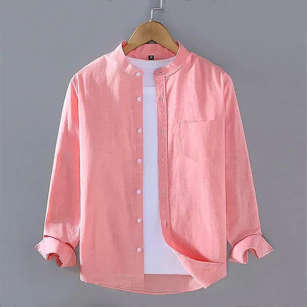 Chinese Collar Light Pink Slub Shirt