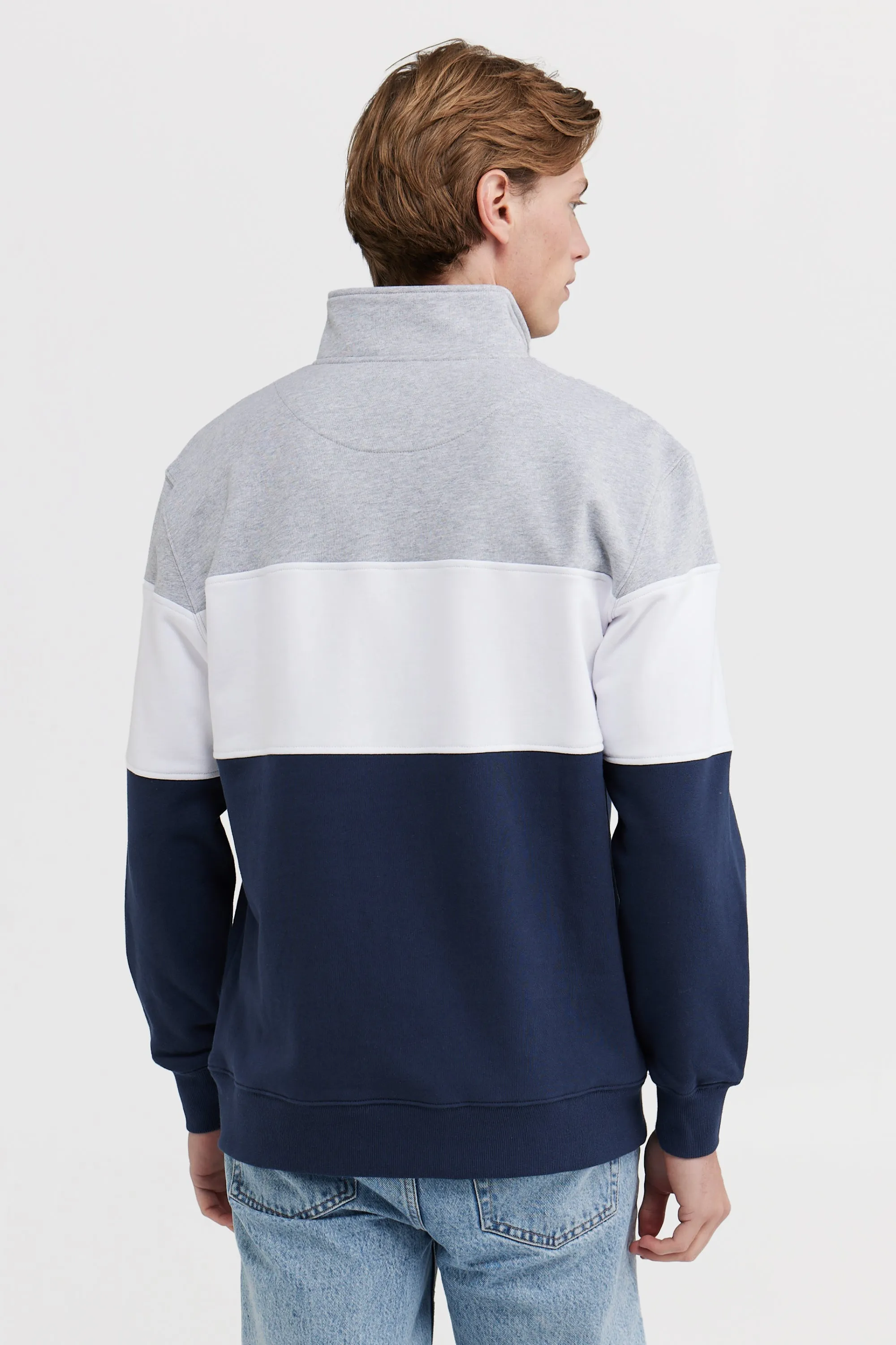 Classic Logo Quarter Zip Marle Grey and Navy