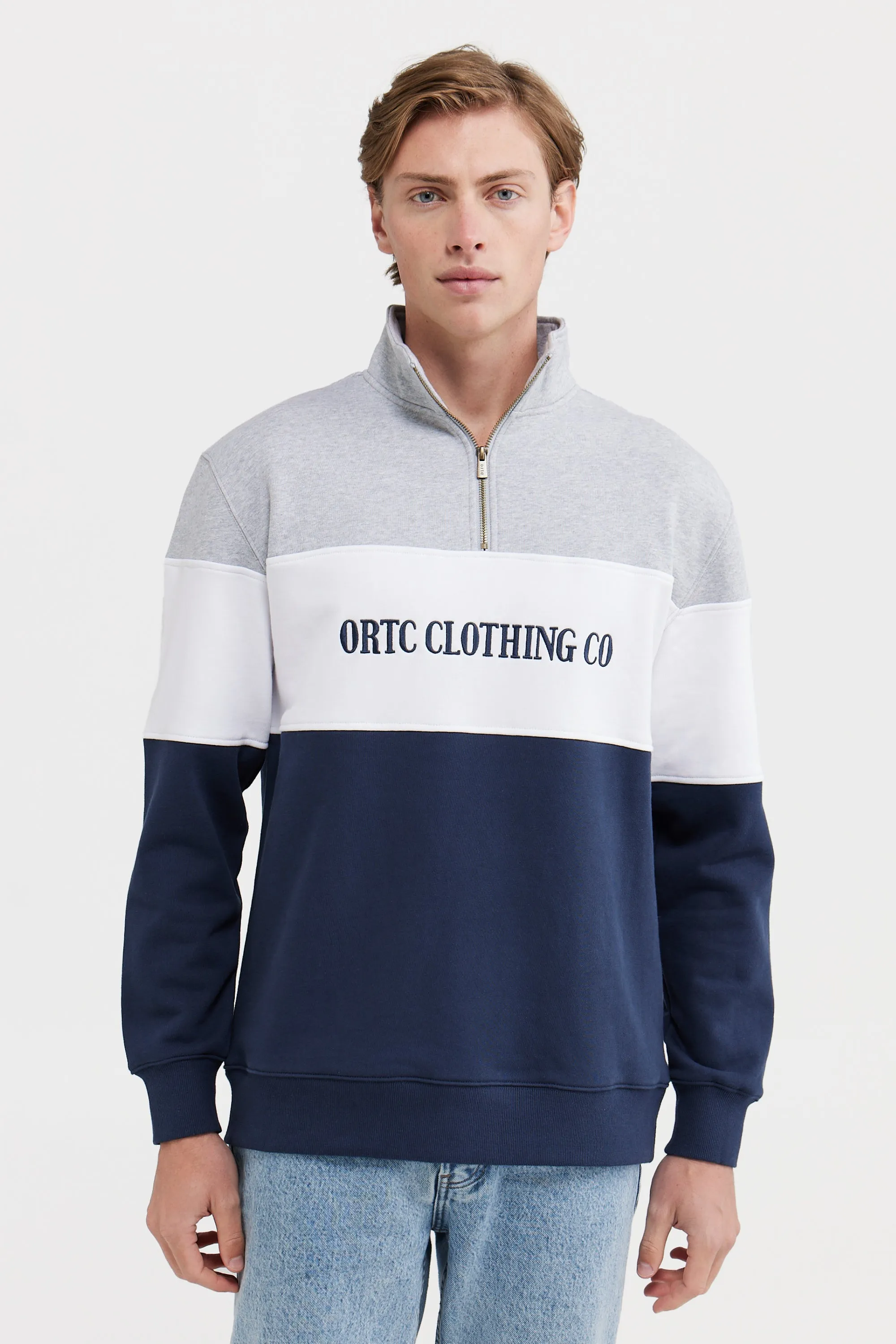 Classic Logo Quarter Zip Marle Grey and Navy