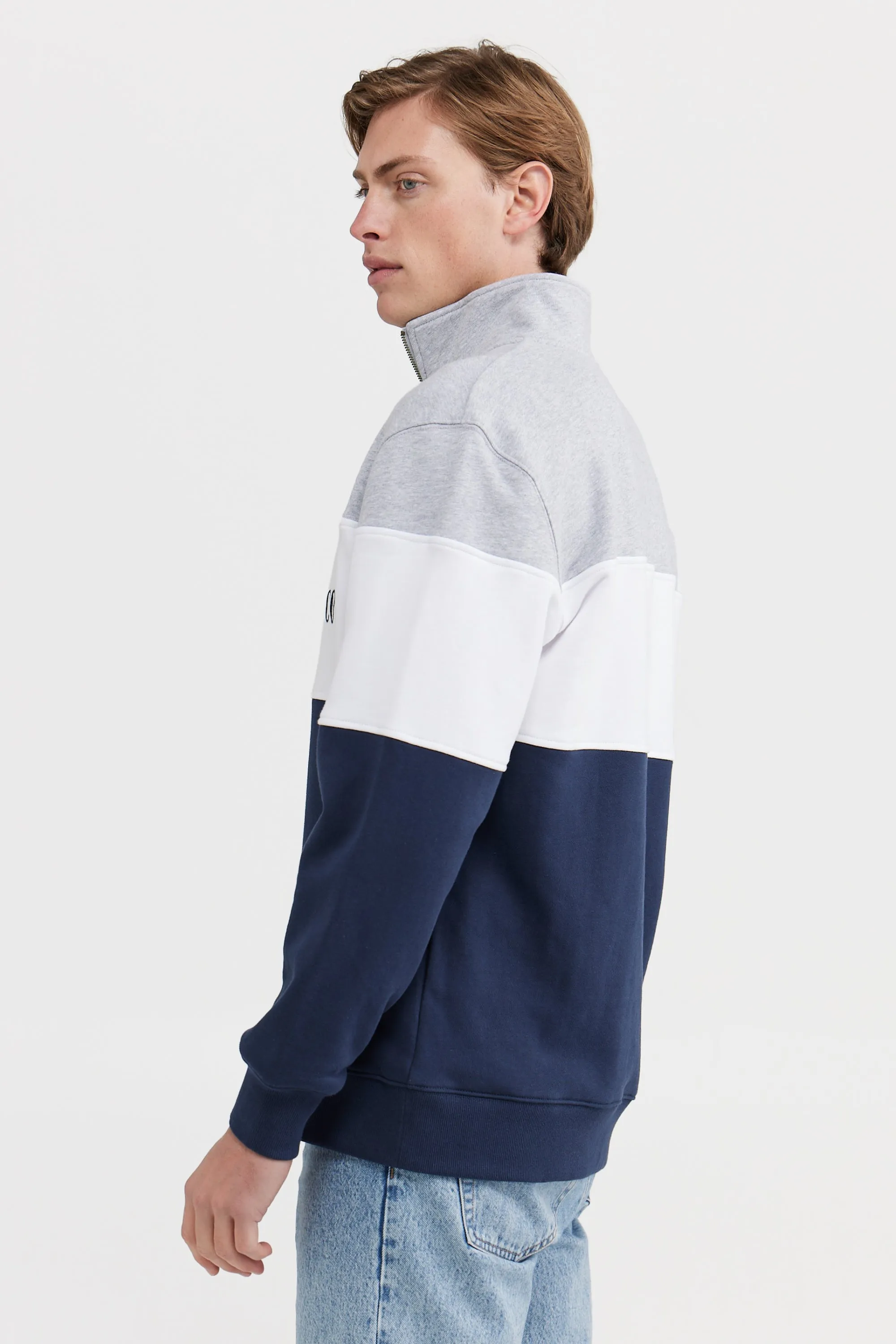 Classic Logo Quarter Zip Marle Grey and Navy