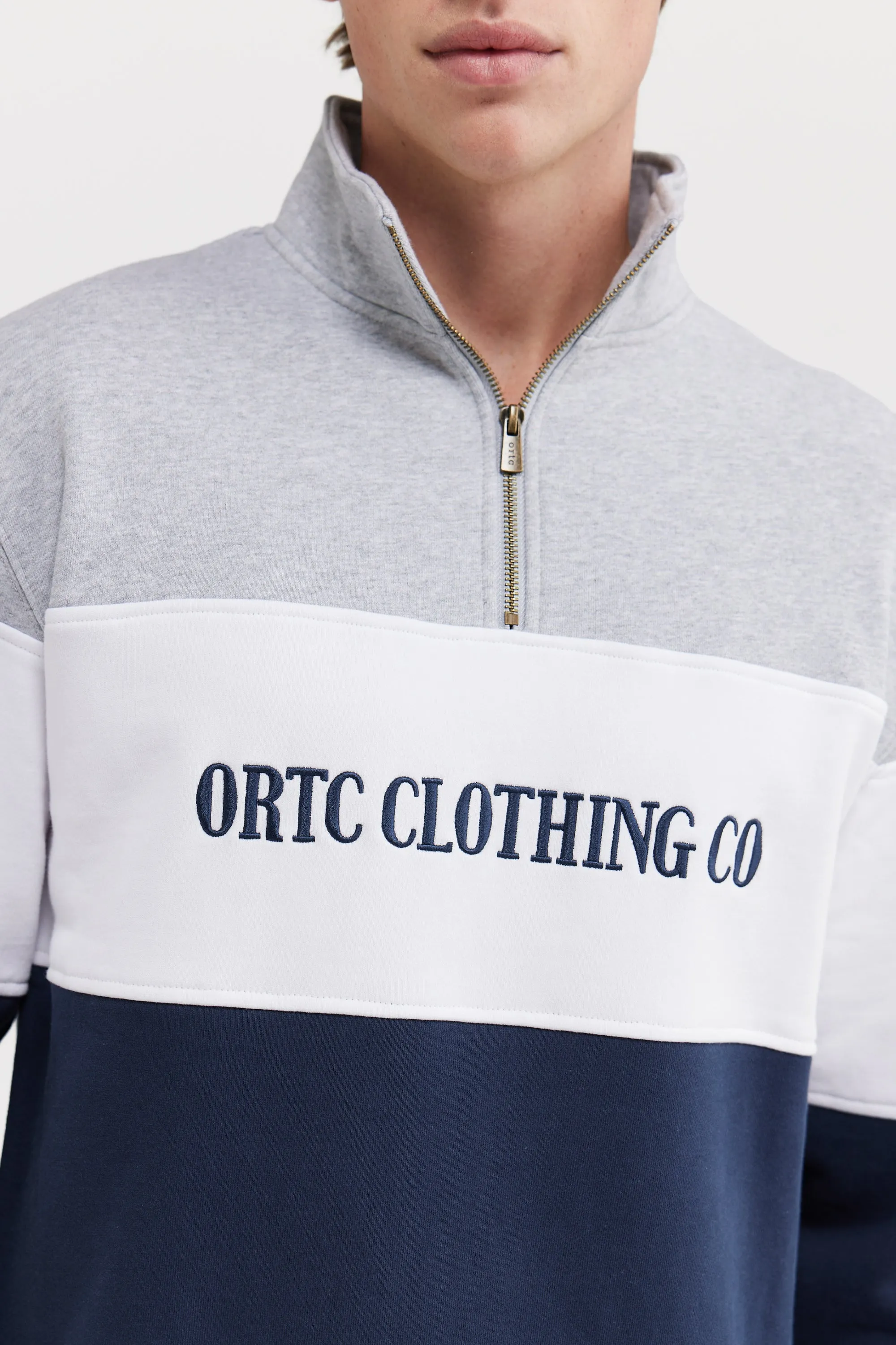 Classic Logo Quarter Zip Marle Grey and Navy