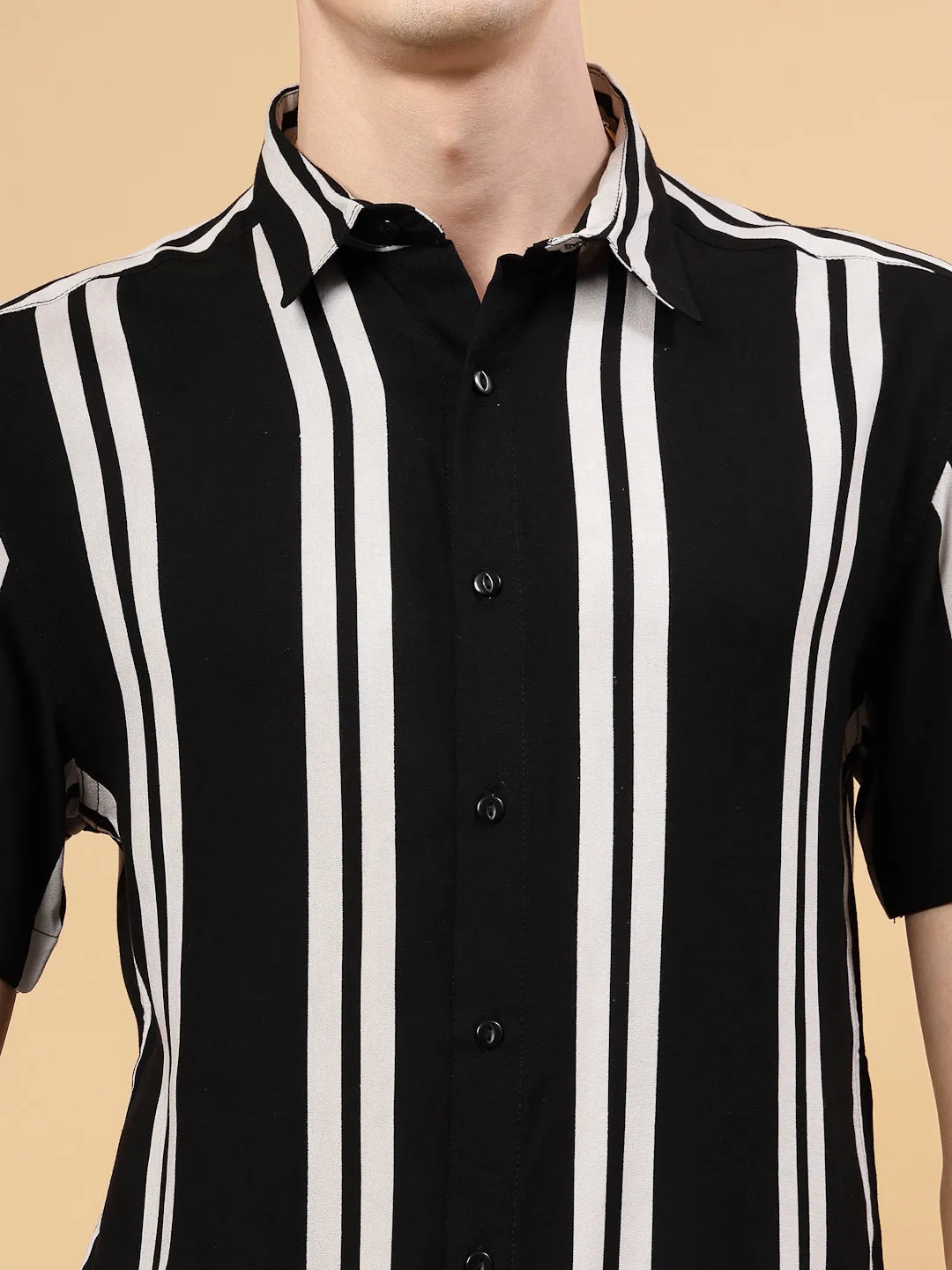 Classic Men's Slim Fit Rayon Black Stripes Shirt