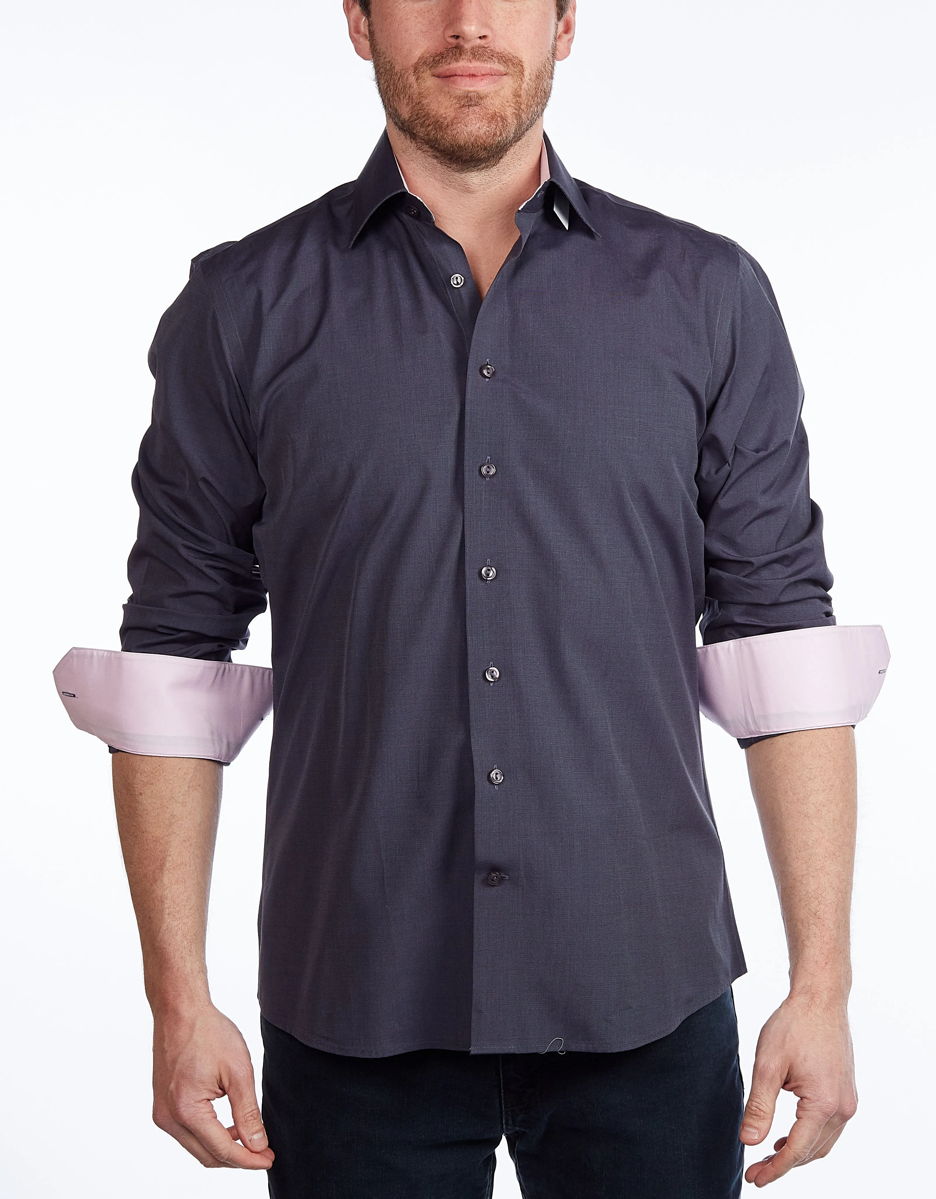 Contrast Collar Button-Up Shirt //  - Contemporary Fit - contrast  trimming - final sale