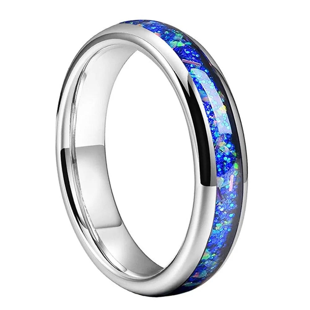 Crushed Blue Opal & Silver Tungsten Dome Ring (4 mm)