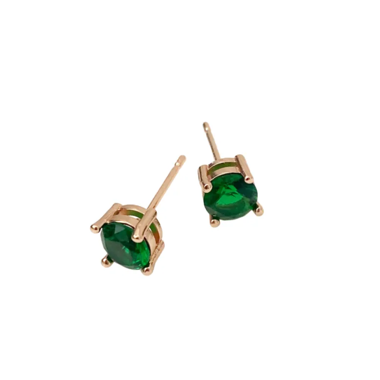 Cubic Zirconia Rose Gold Stud Earrings - Emerald