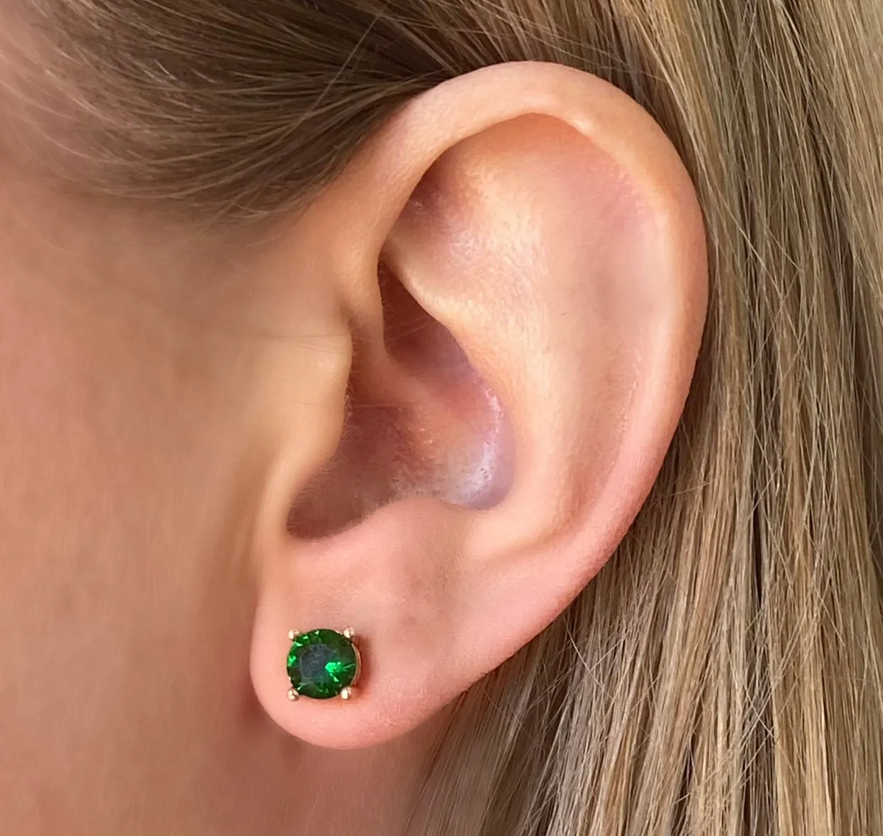 Cubic Zirconia Rose Gold Stud Earrings - Emerald