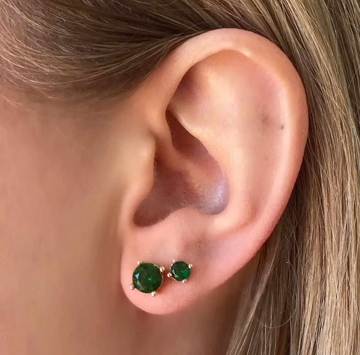 Cubic Zirconia Rose Gold Stud Earrings - Emerald