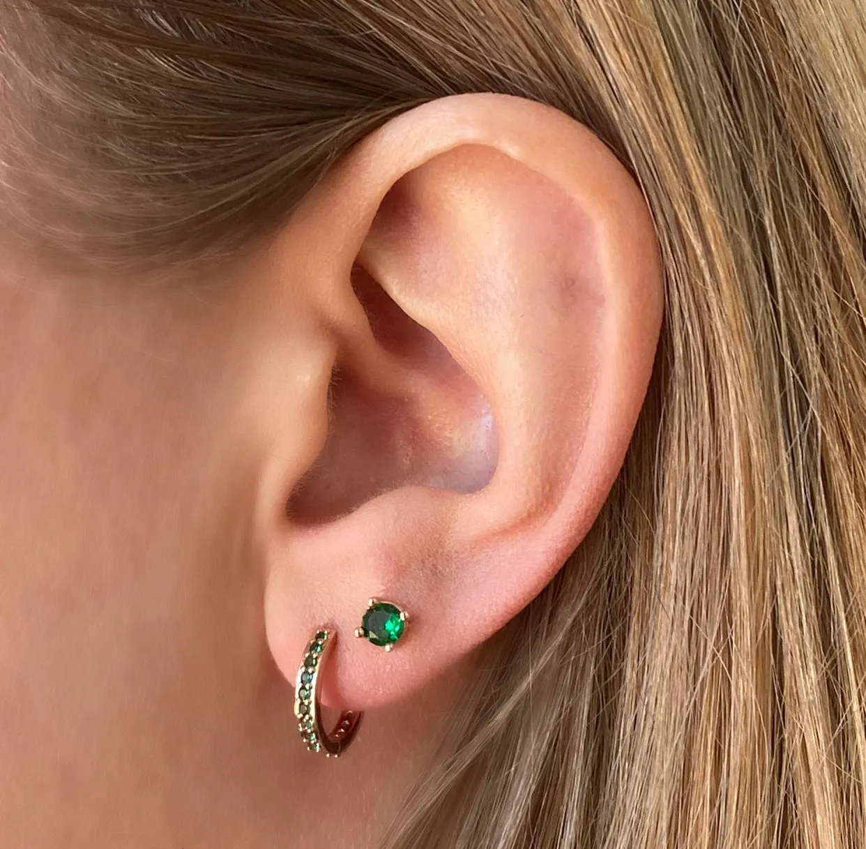 Cubic Zirconia Rose Gold Stud Earrings - Emerald