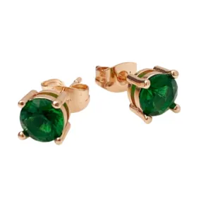 Cubic Zirconia Rose Gold Stud Earrings - Emerald