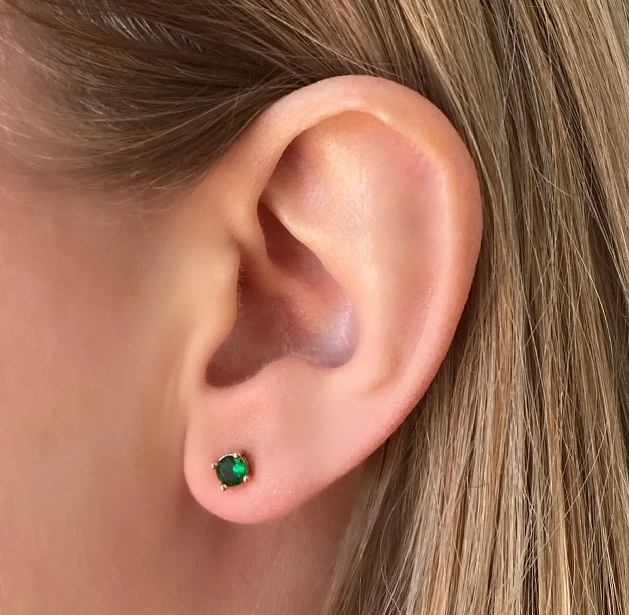 Cubic Zirconia Rose Gold Stud Earrings - Emerald