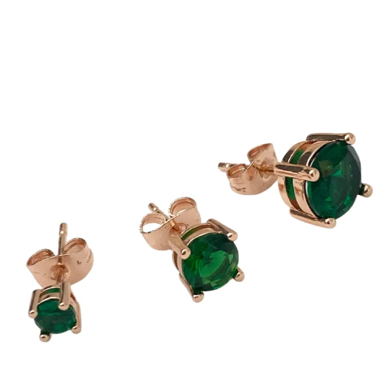 Cubic Zirconia Rose Gold Stud Earrings - Emerald