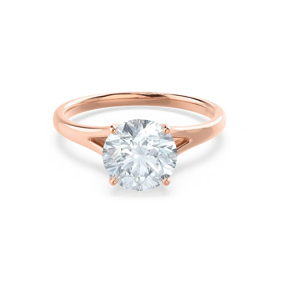 DAHLIA - Round Moissanite 18k Rose Gold Split Shank Solitaire Ring