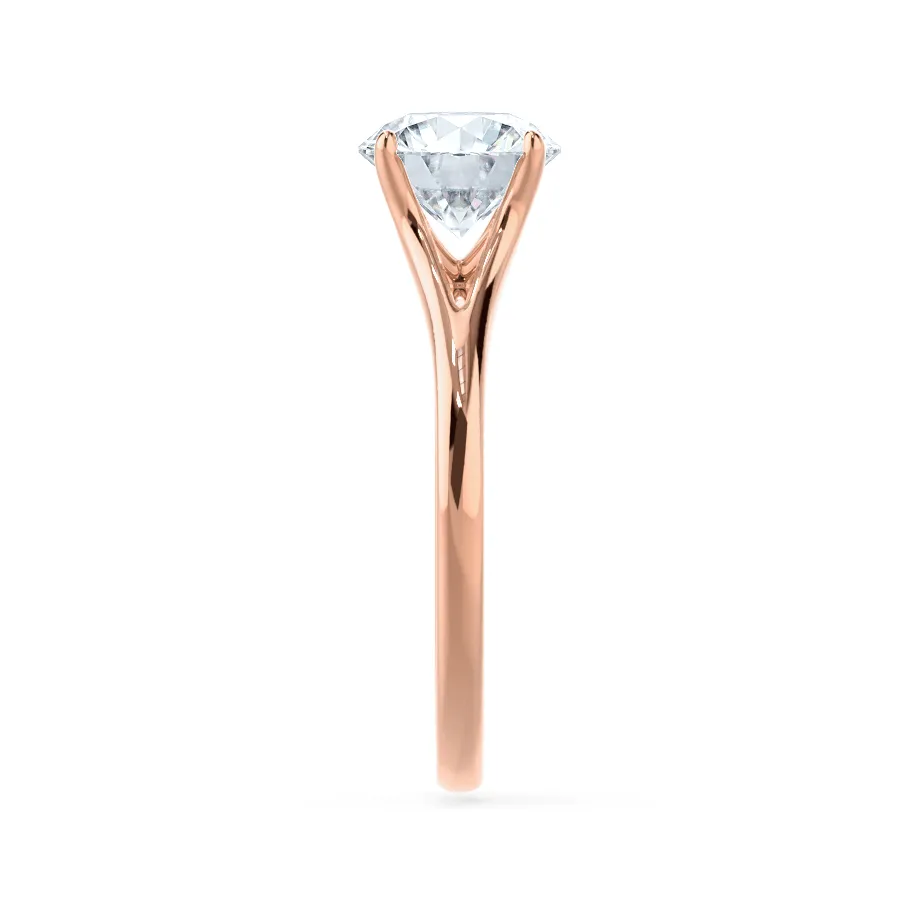 DAHLIA - Round Moissanite 18k Rose Gold Split Shank Solitaire Ring