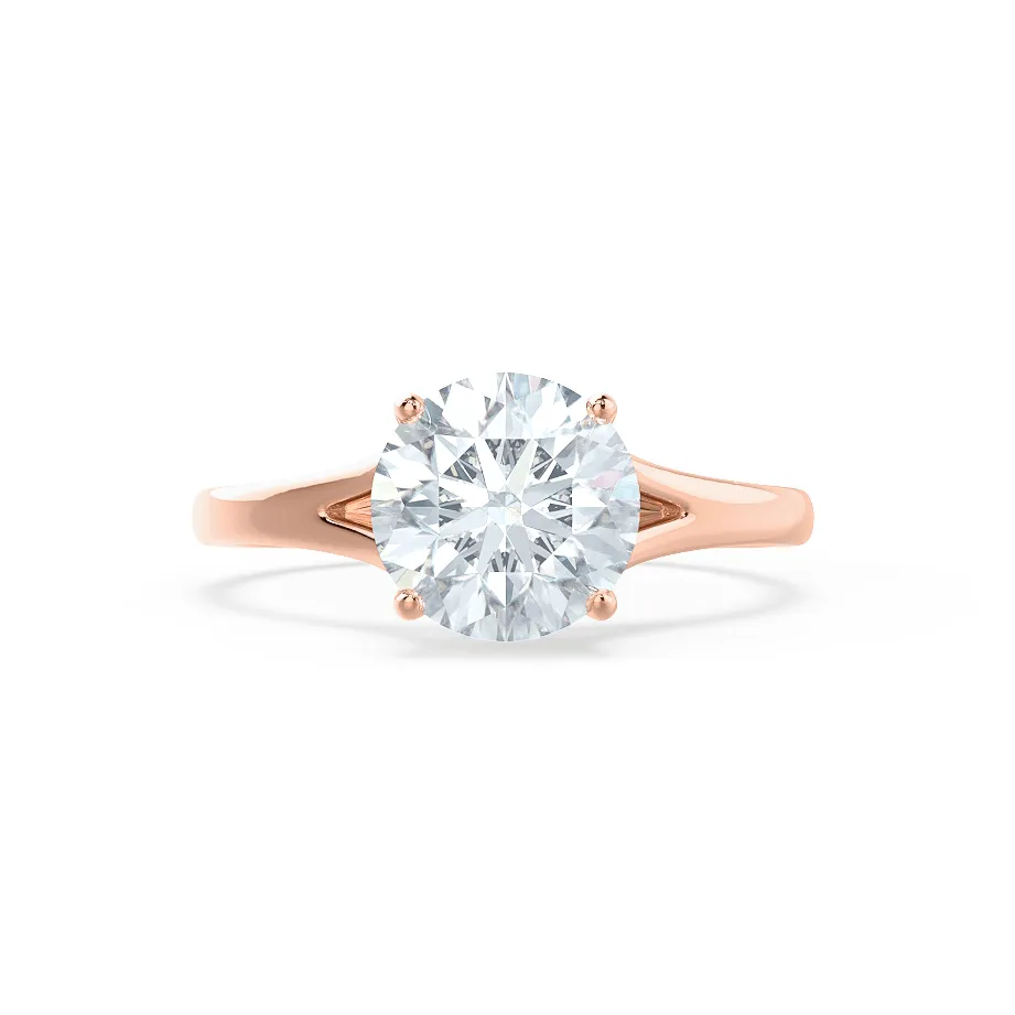 DAHLIA - Round Moissanite 18k Rose Gold Split Shank Solitaire Ring