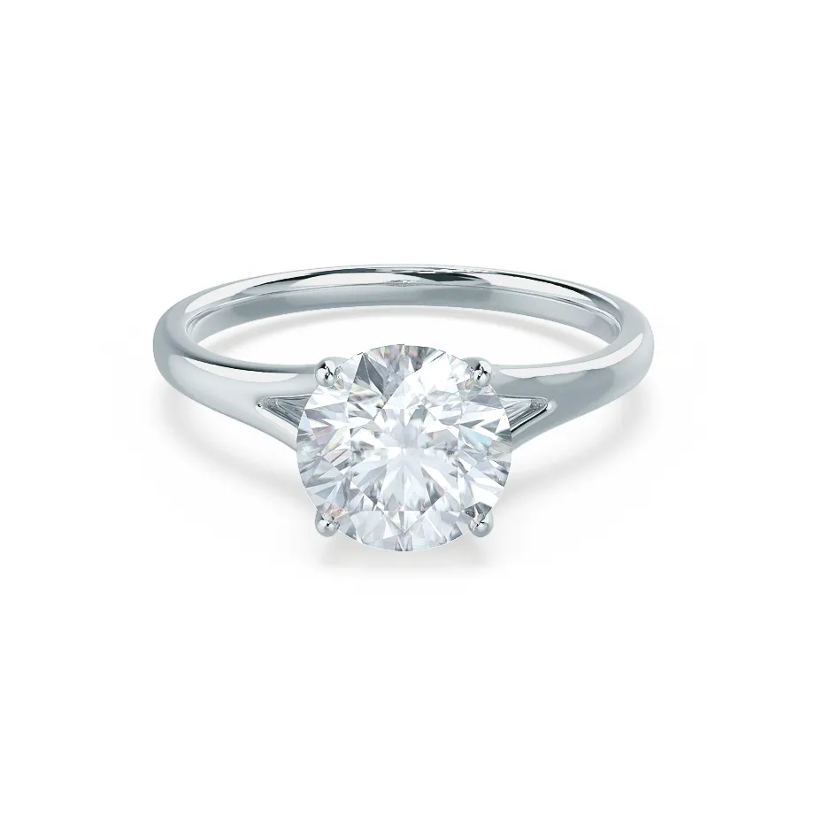 DAHLIA - Round Moissanite 9k White Gold Split Shank Solitaire Ring