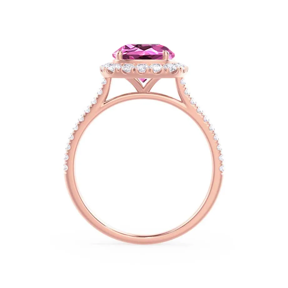 DARLEY - Chatham® Pink Sapphire Elongated Cushion Micro Pavé 18k Rose Gold Halo