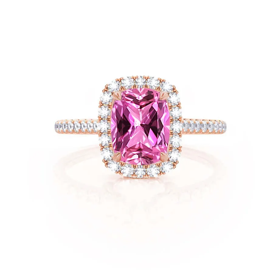 DARLEY - Chatham® Pink Sapphire Elongated Cushion Micro Pavé 18k Rose Gold Halo