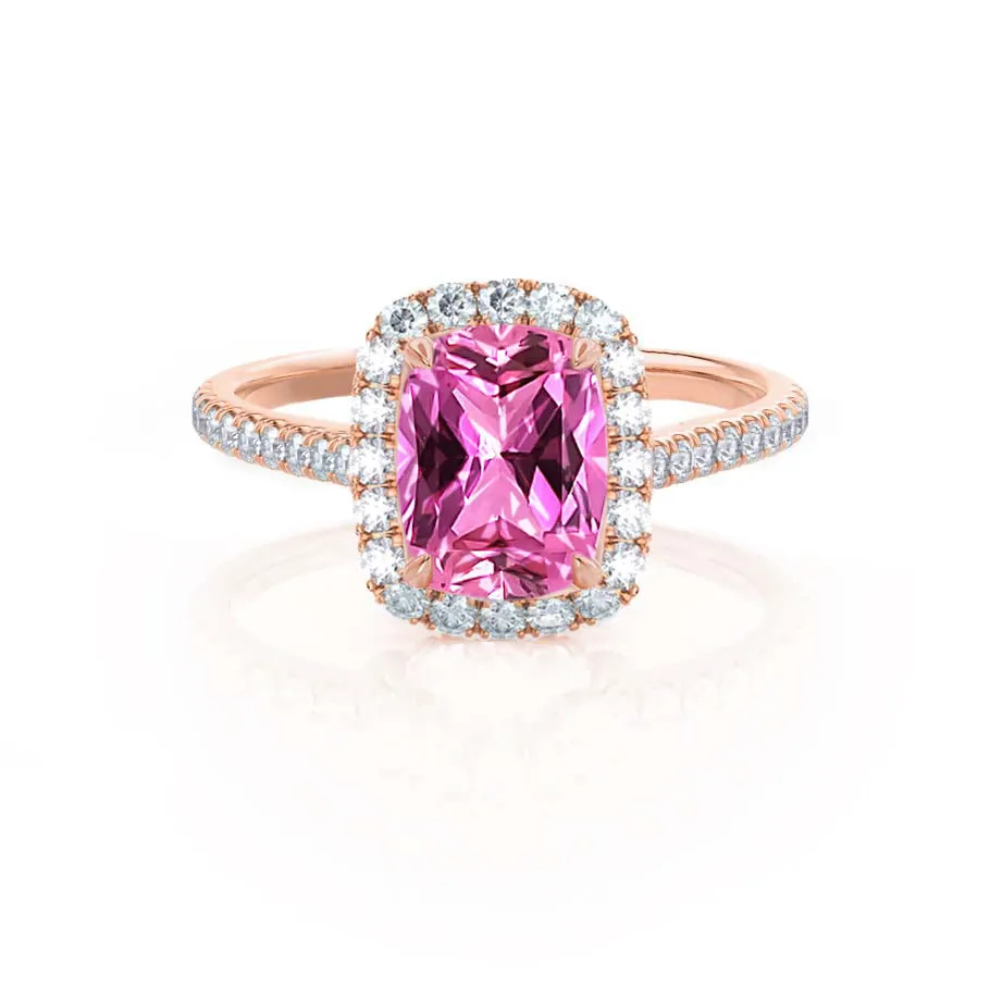 DARLEY - Chatham® Pink Sapphire Elongated Cushion Micro Pavé 18k Rose Gold Halo