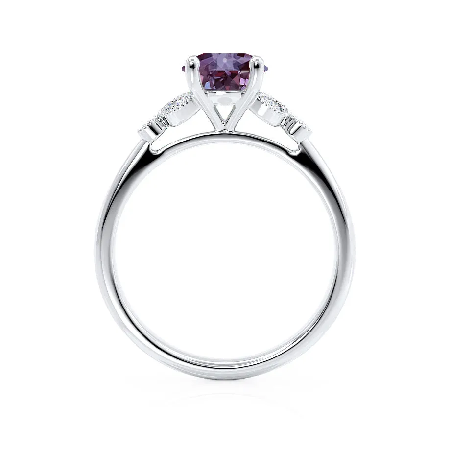 DELILAH - Chatham® Round Alexandrite 18k White Gold Shoulder Set Ring